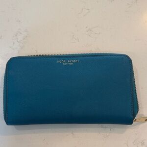 Henri Bendel West 57th Teal Blue Zip-Around Leather Wallet